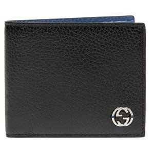 New Gucci Black Men's Interlocking G Leather Bifold Wallet